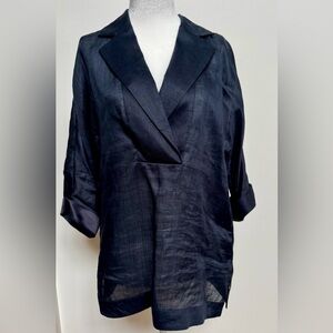 Lafayette 148 New York Navy Blue Silk Cuff Blouse Size XS Excellent Condition